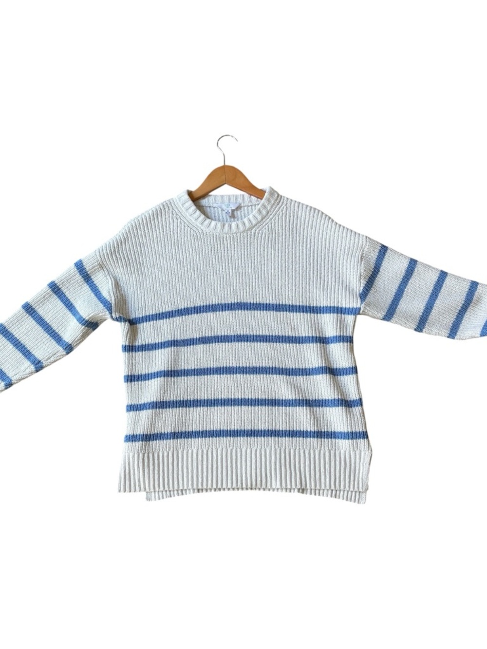 Time and Tru White Blue Striped Knit Sweater Pullover Size M